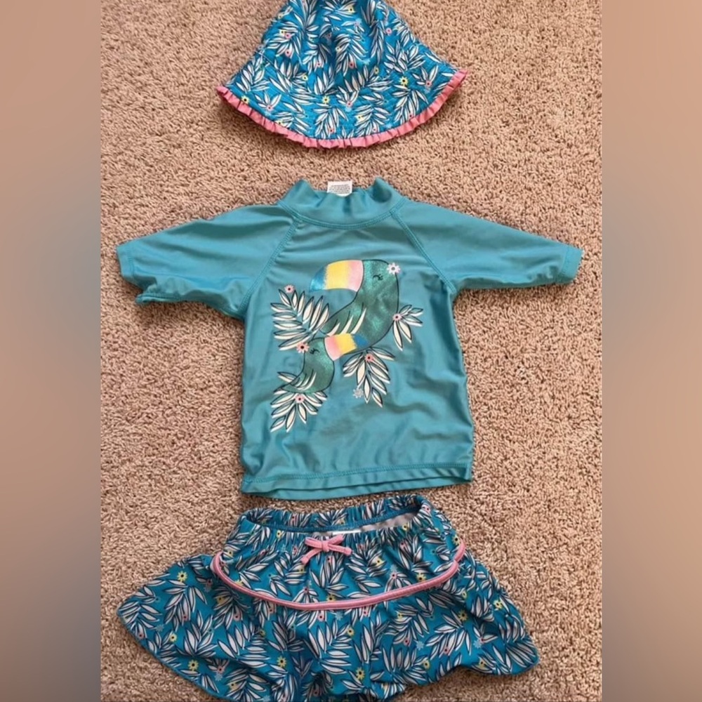 Blue and Pink Three Piece Swimsuit - size 5